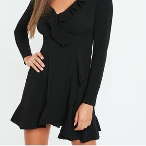 Sz 6 Never Worn Black Long Sleeve Ruffle Tea Dress